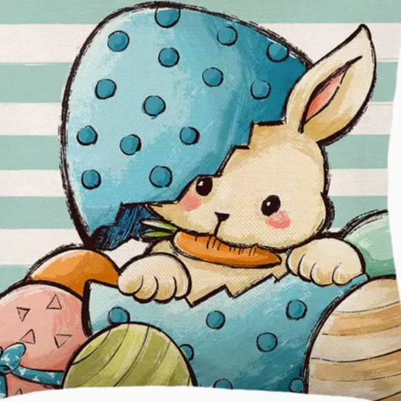 NEW Easter/Spring/Nursery Bunny Rabbit & Egg Linen Throw Pillow Case/Cover 17.7" - Picture 3 of 3